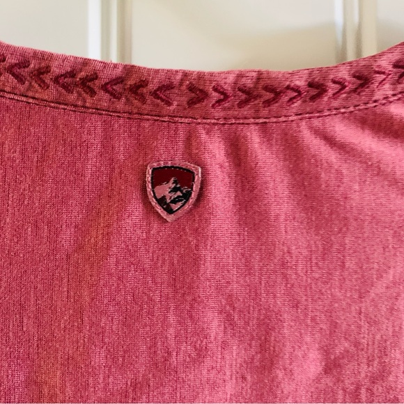 Kuhl Womens Short Sleeve V Neck Heather Mauve Embroidered Neck Tshirt | XL - Picture 7 of 10